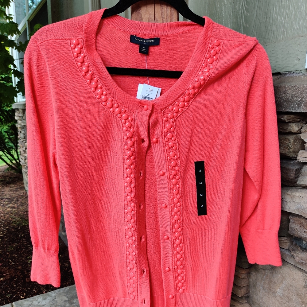 Coral Banana Republic Cardigan with beading detail